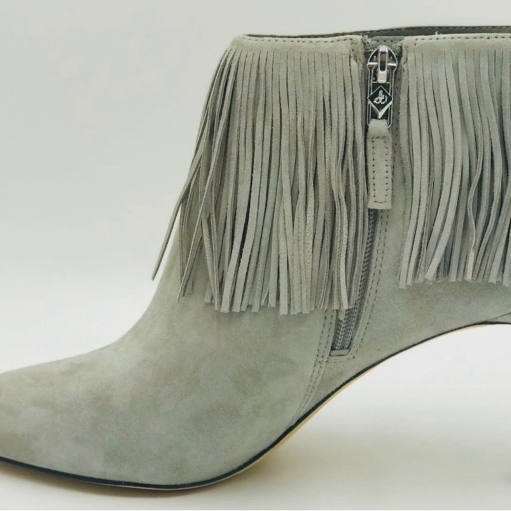 Sam Edelman Gray Fringe Suede Heeled Boots - Picture 6 of 7